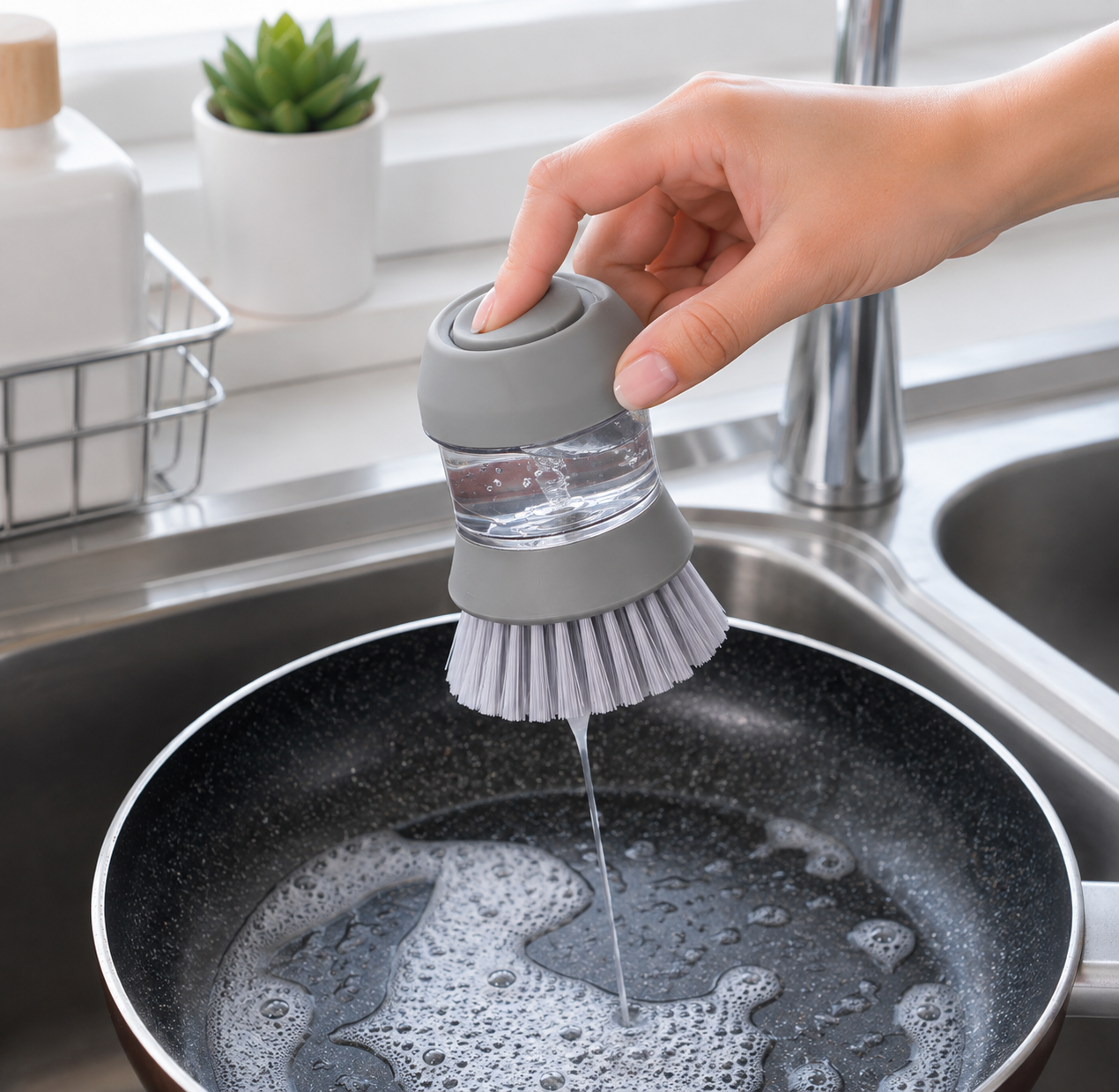 Kuhinjski četkasti čistač sa ugrađenim dozatorom sapuna CLEAN FLOW
