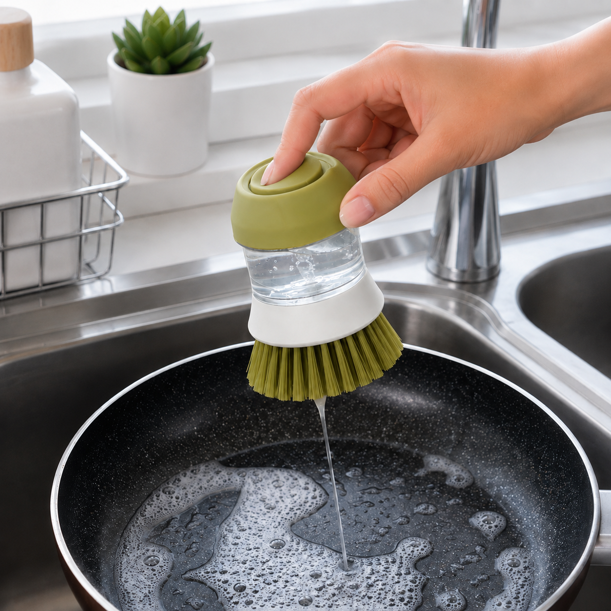 Kuhinjski četkasti čistač sa ugrađenim dozatorom sapuna CLEAN FLOW