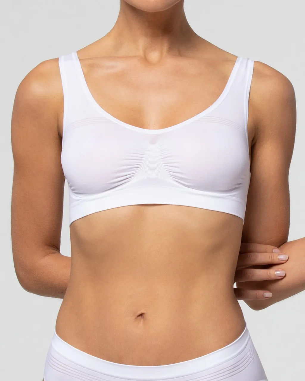 Ženski grudnjak SEAMLESS, beli, L/XL, bešavni, šire bretele